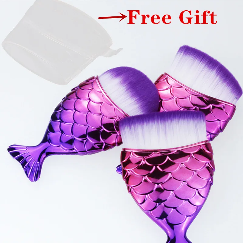 3pcs Fish Tail Diamond Mermaid Makeup Brushes Set Foundation Powder Blush Contour Face Brush Cosmetic Tool With Brush Cover 20