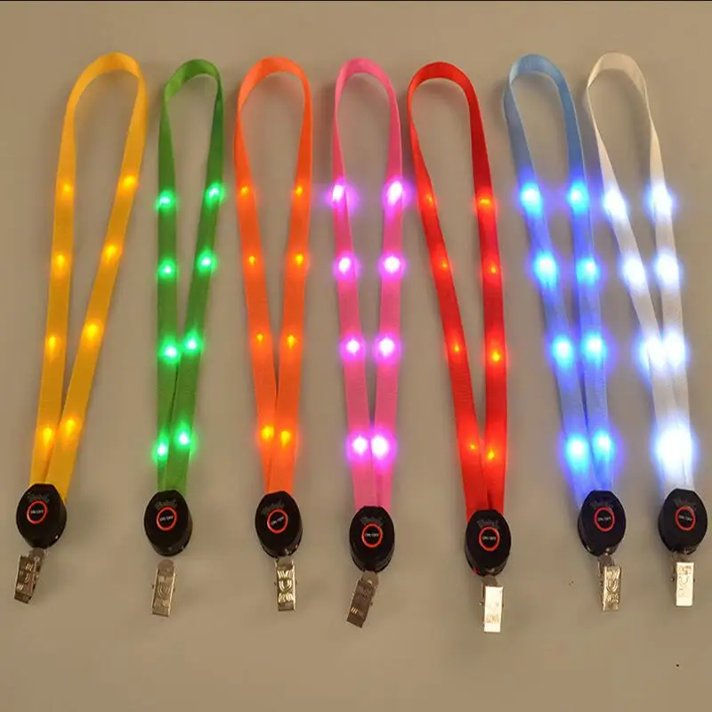 

6 Color LED Nylon Neck Lanyard Strap Flashing Led Necklace ID Card Pendant Hanging Cord Rope For Men Women LX4656