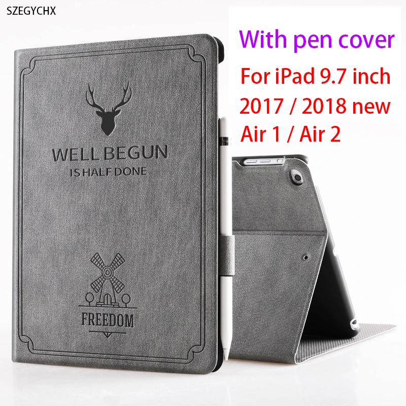 

With Pencil Holder Cover For iPad 9.7 Case Air 1 air 2 2017 5th 2018 6th Generation Folio Silicone Smart Case Auto Wake Funda
