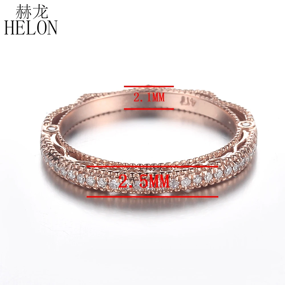 HELON Solid 14K розовое золото 0.2ct круглое натуральное кольцо с натуральными бриллиантами, обручальное женское винтажное ювелирное элегантное уникальное кольцо