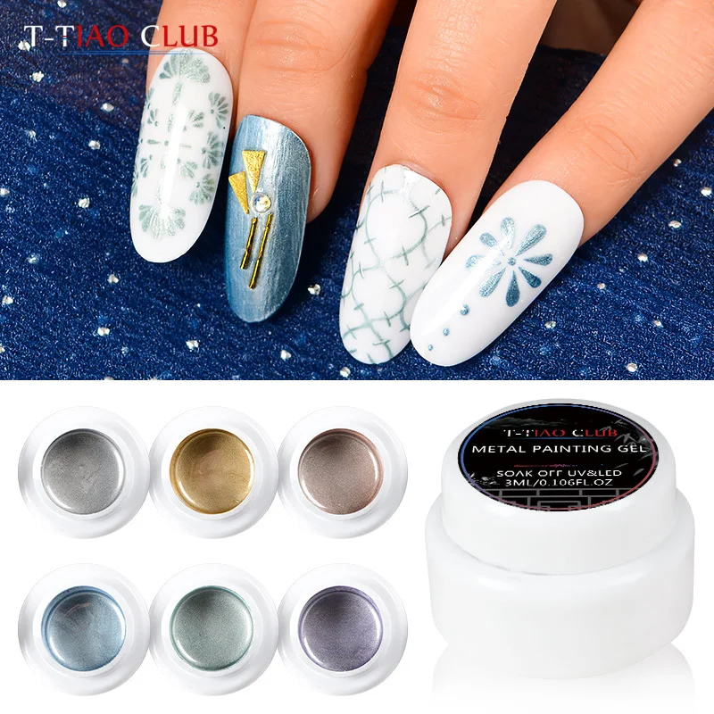 

T-TIAO CLUB 3ml Painting Gel Metal Nail Uv Painting Gel Glitter Stamping Spider UV Gel Lacquer Soak Off Nail Art Color Polish