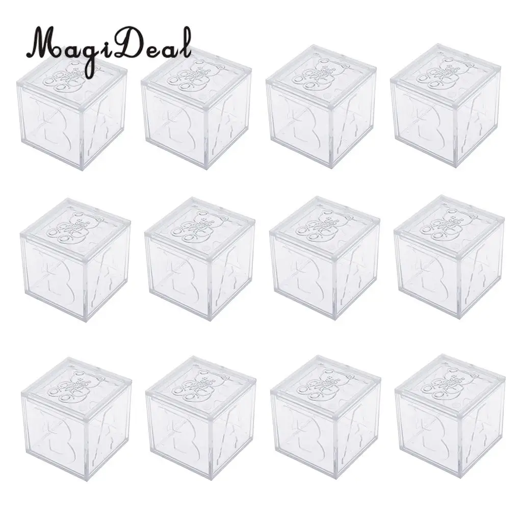 White 2 MagiDeal 12 шт Пластиковые прозрачные детские квадратные подарочные коробки для шоколада и конфет для дня рождения, крещения, вечерние, 4,5 см/5 см - Цвет: White 2