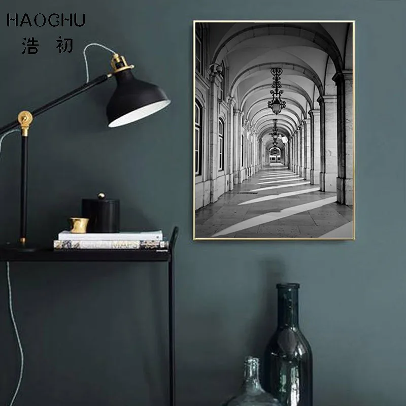HAOCHU черно-белый абстрактный коридор лестницы римская колонна художественный