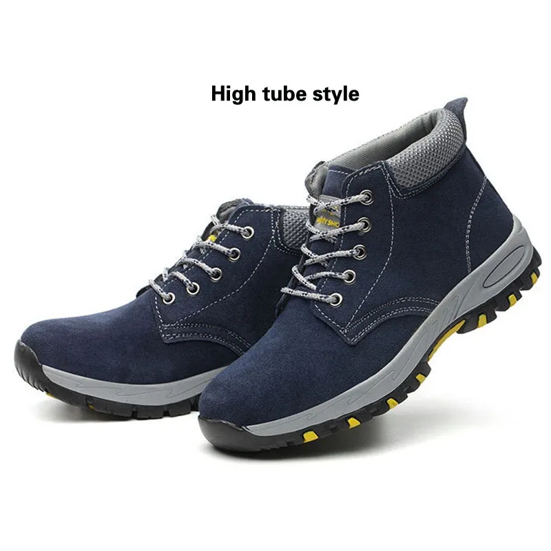 Blue High tube Новые мужские уличные рабочие и строительные защитные ботинки со стальным носком, дышащий дезодорант, мужские ботинки с защитой от проколов, большие размеры 35-46 - Цвет: Blue High tube