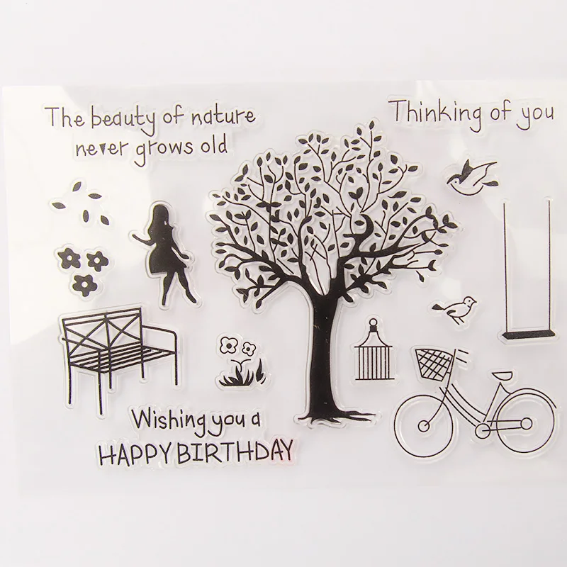 Винтажный прозрачный силиконовый штамп с изображением дерева для девочек