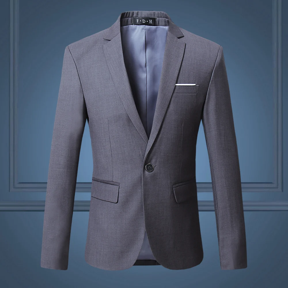 Для мужчин s Блейзер однотонного цвета 2019 Slim Fit Повседневное мужской костюм