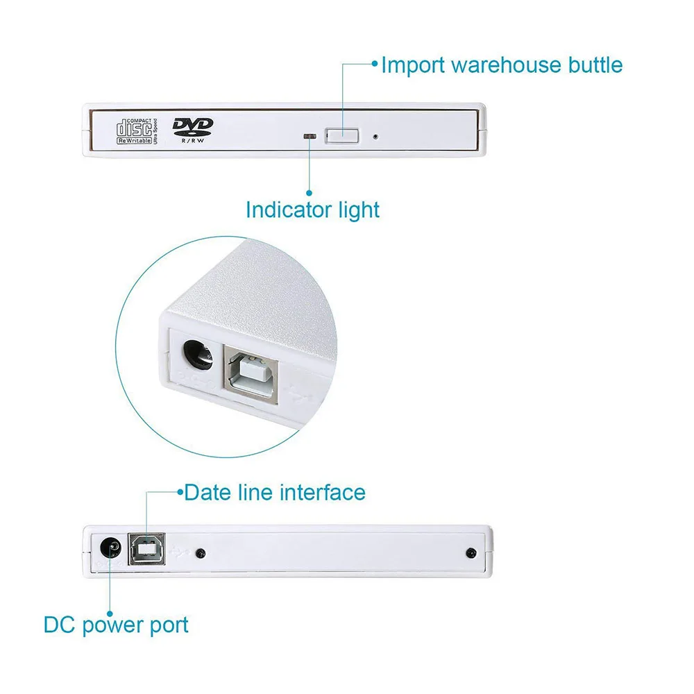 Внешний CD накопитель USB 2 0 DVD ридер с RW приводом горелки для ноутбука ПК