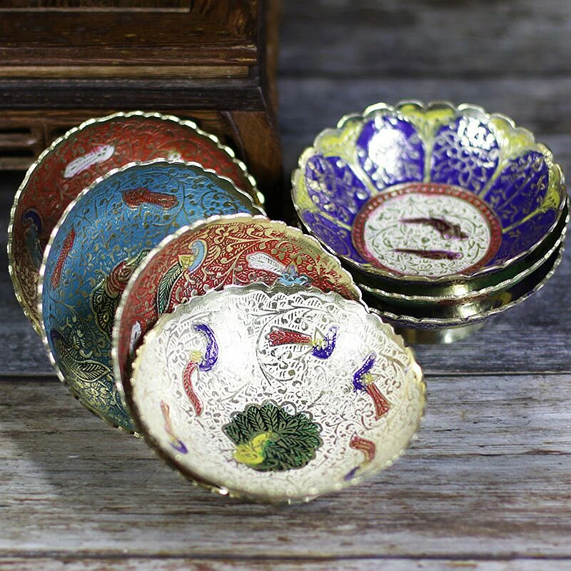 Buddha Compote Bowl Tibetan Buddhist Supplies Brass Bowl Metal Fruit Tray Plate Dish Disc Buddhist Temple Decoration 1pc