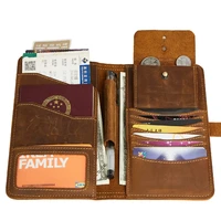 nesitu vintage brown real skin genuine crazy horse leather men wallets passport holder cover man clutch purse coin pocket m2052