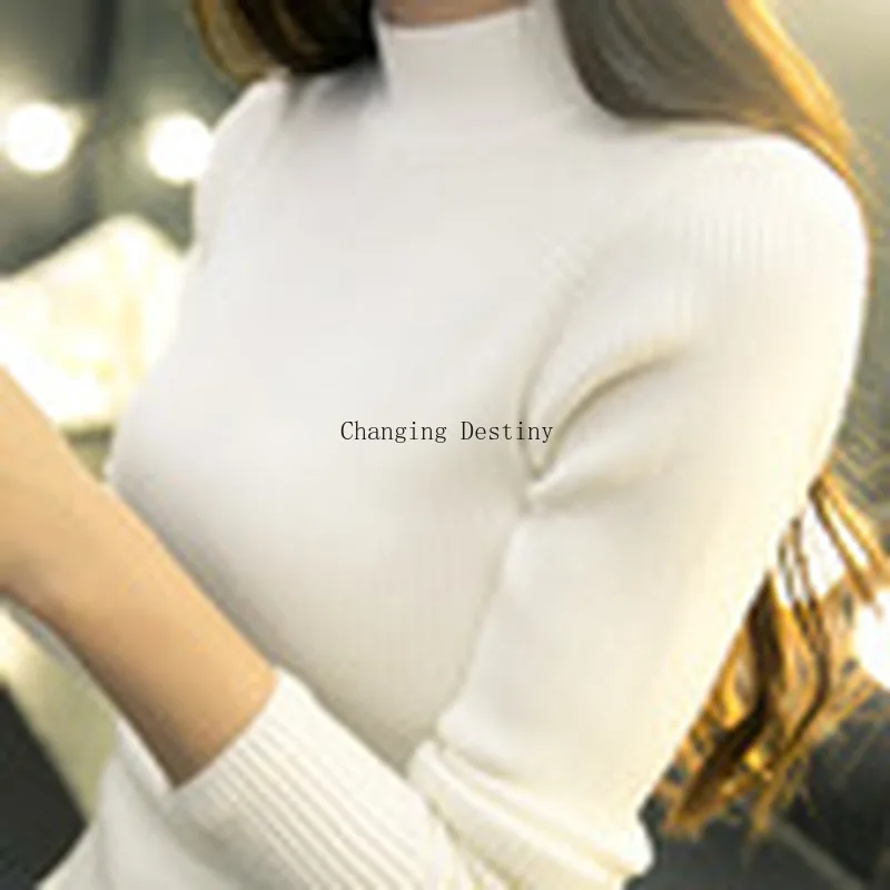 Женский свитер с высоким воротом Модный осенне-зимний черный топ вязаный пуловер