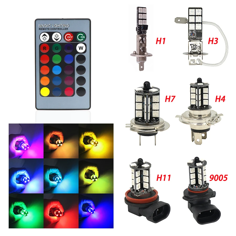 СВЕТОДИОДНЫЙ Автомобильный светильник 2 шт. H1 H3 H4 9005 9006 H11 H7 RGB 5050 светодиодный