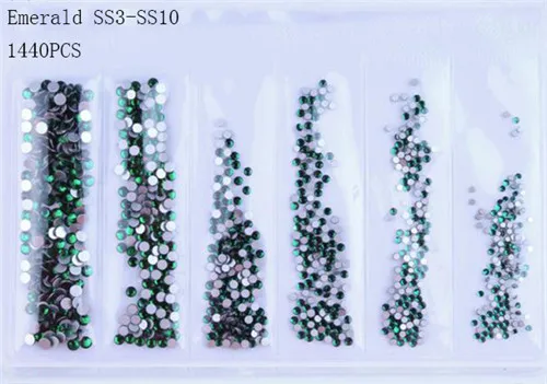 emerald-1440pcs 31 стиль, плоские круглые стеклянные стразы смешанного размера, набор, Кристальные драгоценные камни из стекла, 1440 шт, Стразы для ногтей, для самостоятельного дизайна ногтей - Цвет: emerald-1440pcs