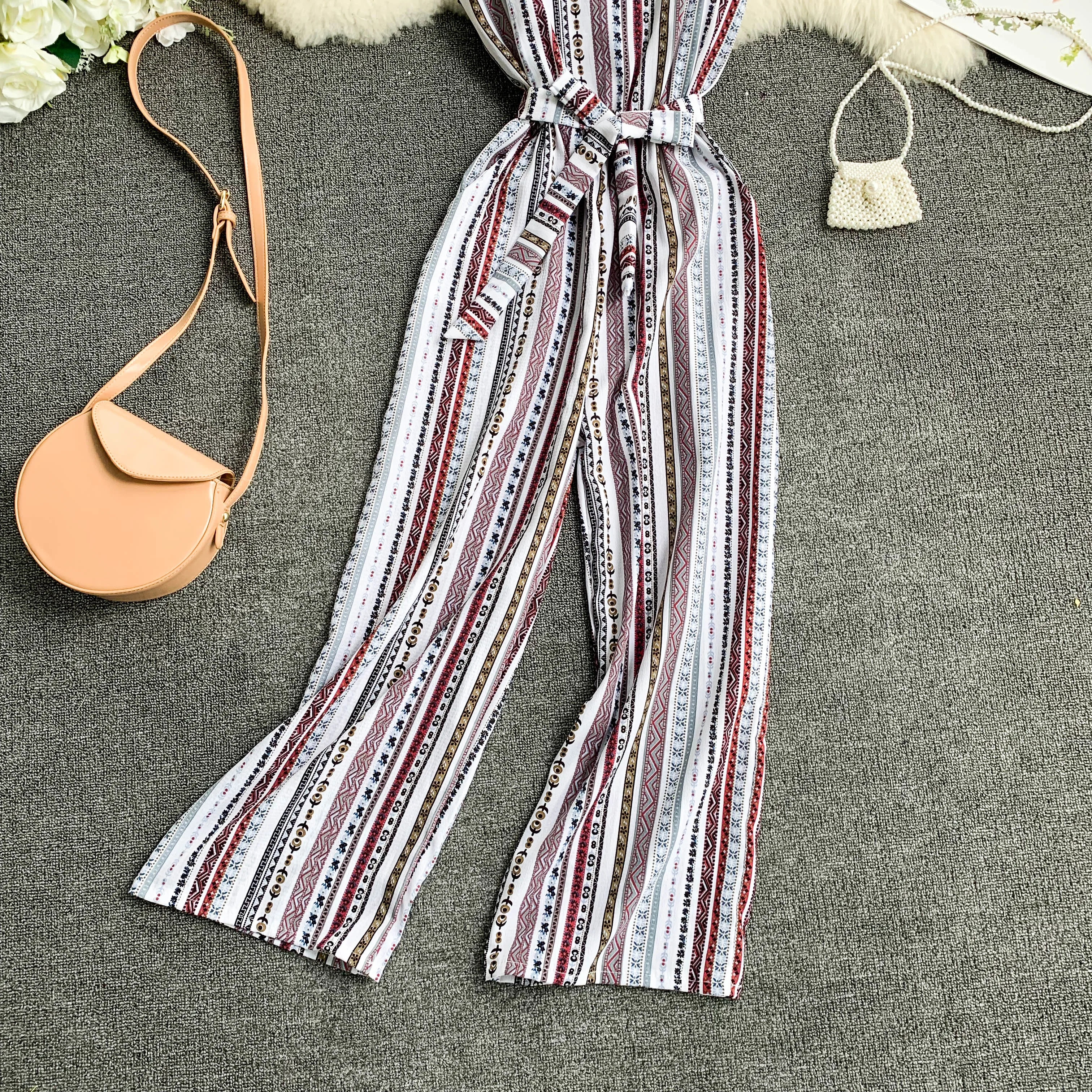 ALPHALMODA, комбинезоны с принтом в стиле ретро для отдыха на море, комбинезоны с эластичным поясом и карманами, комбинезоны с широкими штанинами, женская повседневная одежда