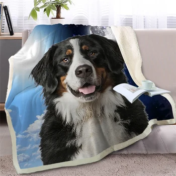 BlessLiving Pet Dog Sherpa Blanket on Bed 3D Border Collie Throw Blanket Animal Bedspread Day and Night Sky Scenery Sofa Cover 2