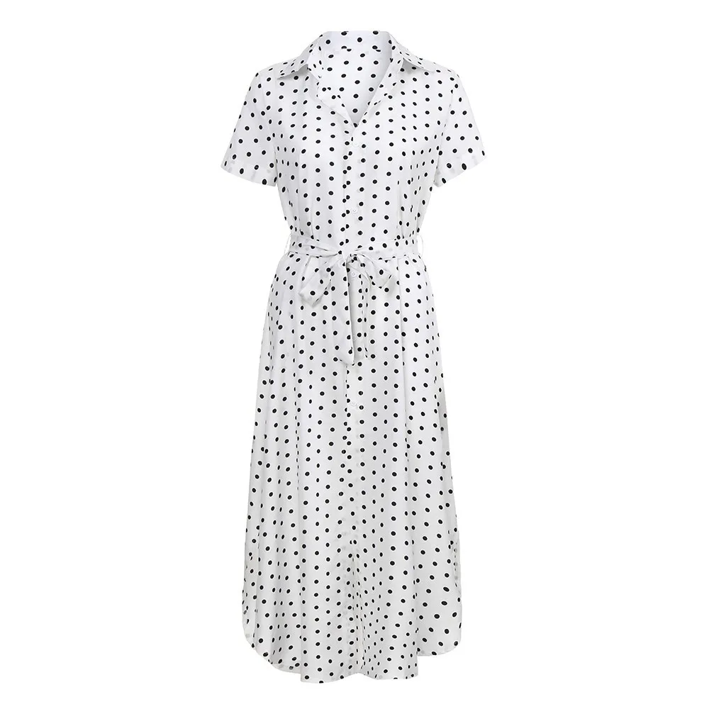 

Womens Dresses Sexy Casual Daily Bow Tie V Neck Dot Button Short Sleeve Soild Long Dress women summer dress 2021 Robe de femme