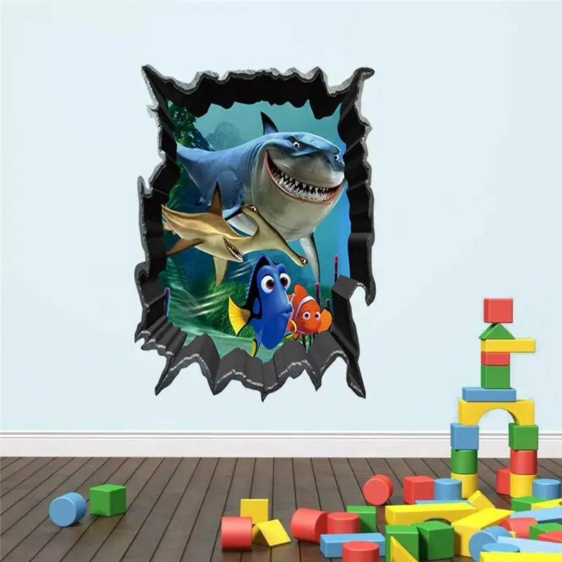 3d яркие настенные наклейки Dory Nemo Shark с отверстиями для детской комнаты спальни