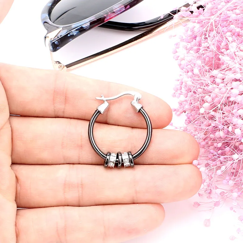 Серьги кольца женские керамические с фианитом AAA Комплект сережек в стиле