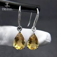 tbjwater drop 5ct genuine brazil citrine gemstone dangle hook earrings pure 925 sterling silver fine jewelry for women