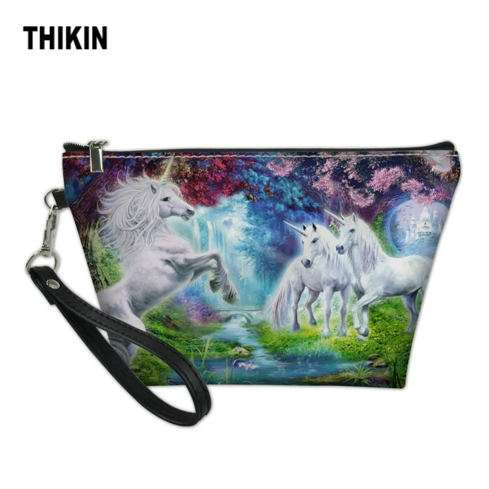 Женская косметичка для путешествий с принтом единорога сумка макияжа девочек