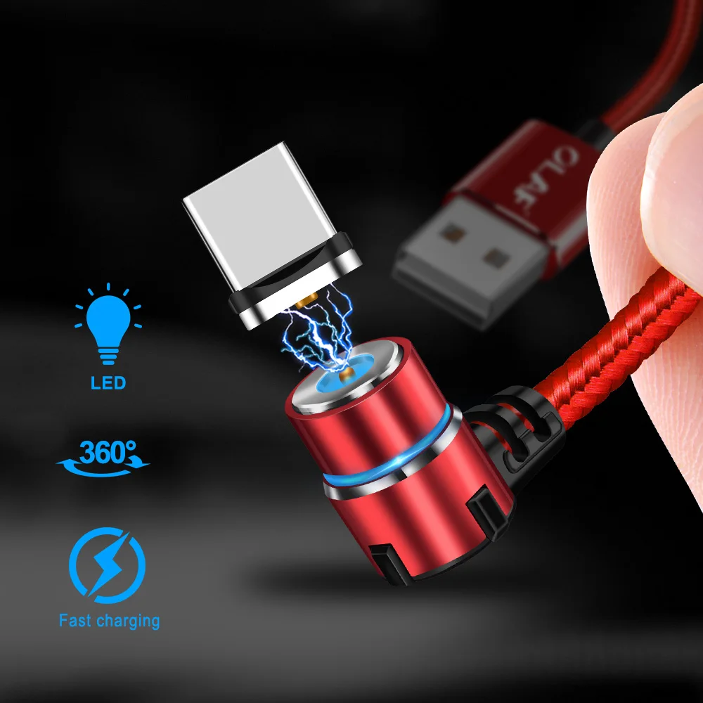 Магнитный кабель OLAF 90 градусов 3A Быстрая зарядка зарядное устройство Micro USB Type C
