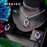 hibride luxury white gold color colorful cubic zircon pendant women jewelry set for bridal party accessories jewelry gifts n 932