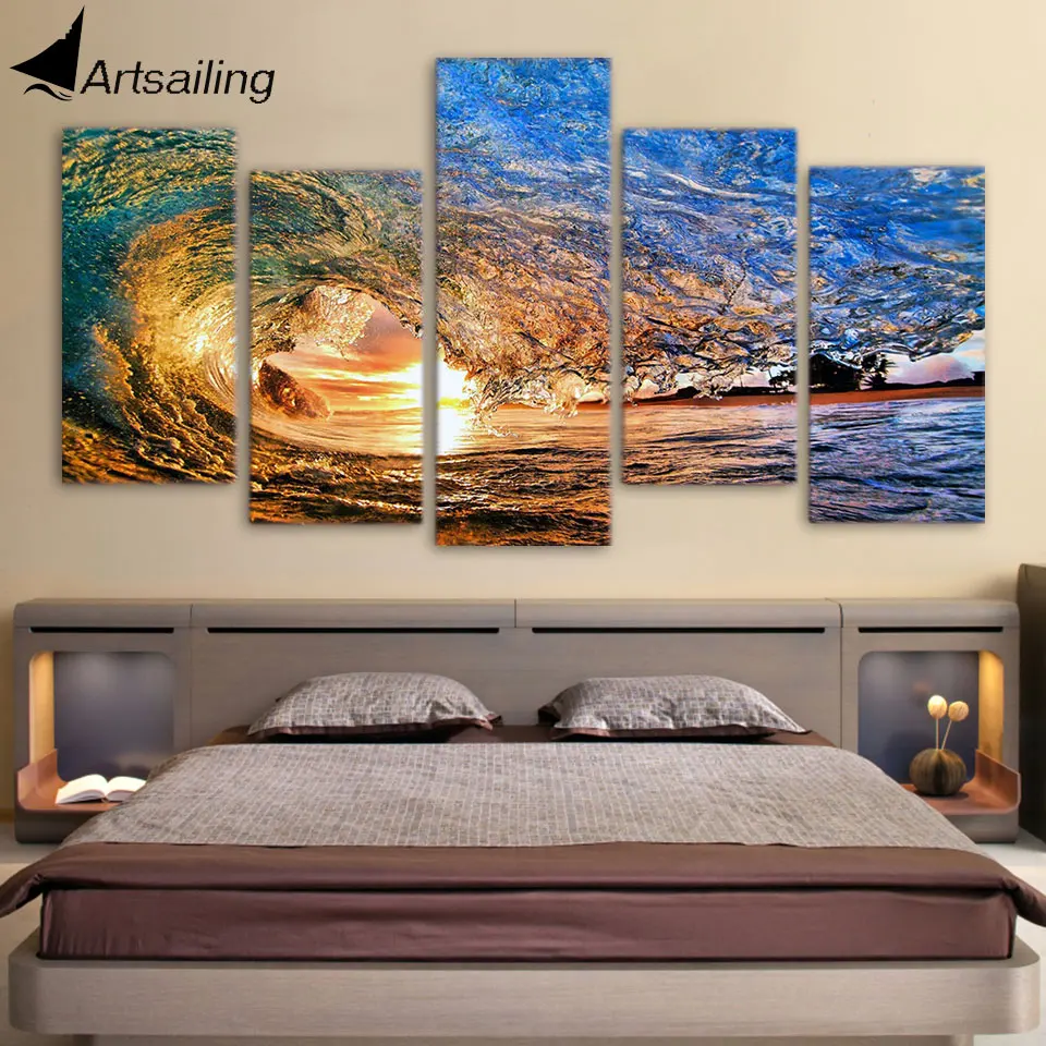 HD Печатный 5 шт. Холст Искусство океанская волна живопись Гостиная Украшение