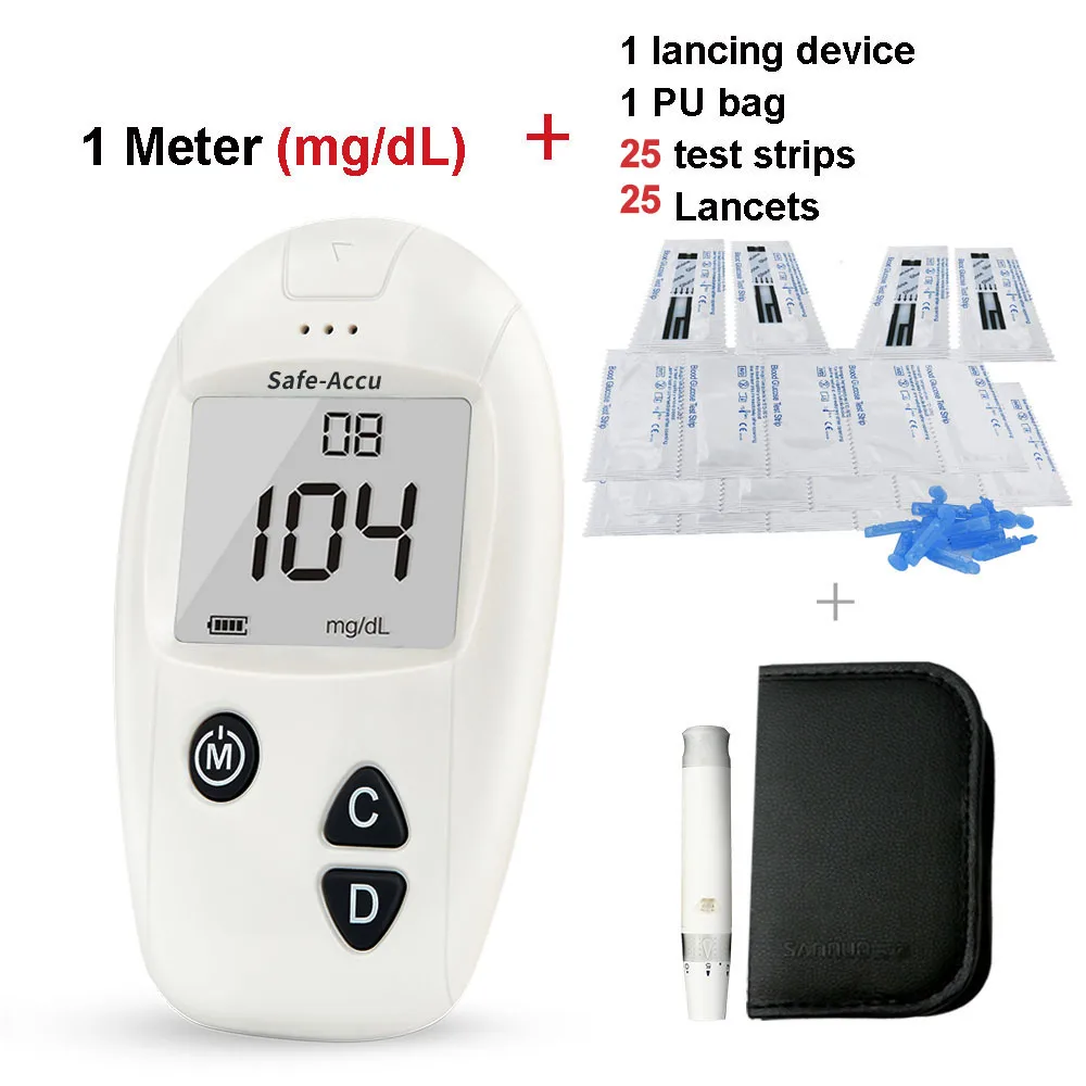 mg dL meter kit 25 Sinocare Safe-Accu CE Blood Glucose Meter Glucometer Kit Diabetes 25/50 Separated Test Strips Lancets Medical Blood Sugar Meter - Цвет: mg dL meter kit 25