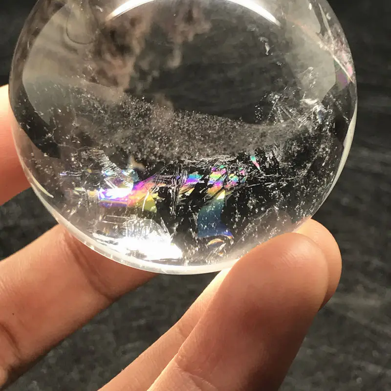 

45mm- Rainbow! NATURAL CLEAR WHITE QUARTZ CRYSTAL SPHERE BALL HEALING