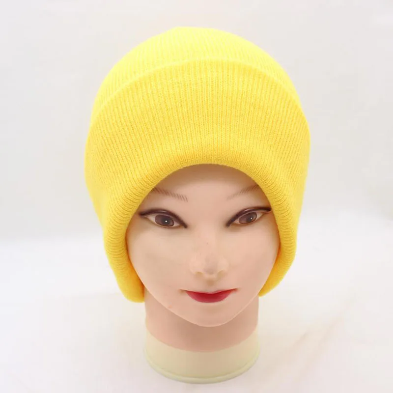 Bright yellow Новинка, зимние шапки унисекс, женские, хлопковые, одноцветные, теплые,, в стиле хип-хоп, вязанные шапки для женщин и мужчин, женские шапки Skullies Beanies - Цвет: Bright yellow