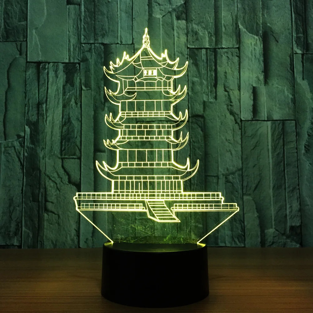 Китайский Leifeng Пагода форма 3D Ночник светильник башня лампа Led 7 цветов Изменение