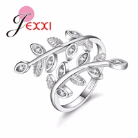 high quality 925 sterling silver ring for women new tide crystal leaf ring with white zircon stone wedding bridal jewelry