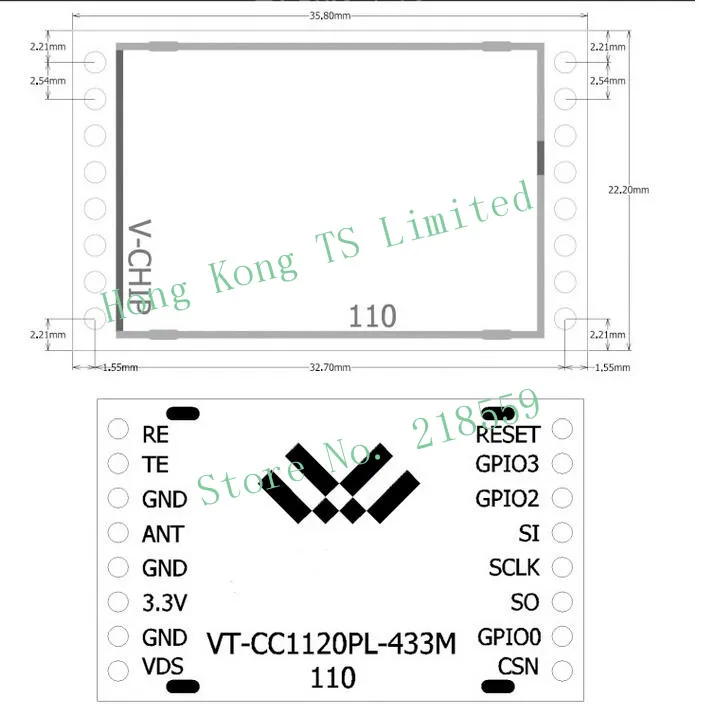 VT-CC1120PL 433 МГц узкополосный цифровой SPI интерфейс чип-тип промышленного класса 3000 м RF модуль CC1120