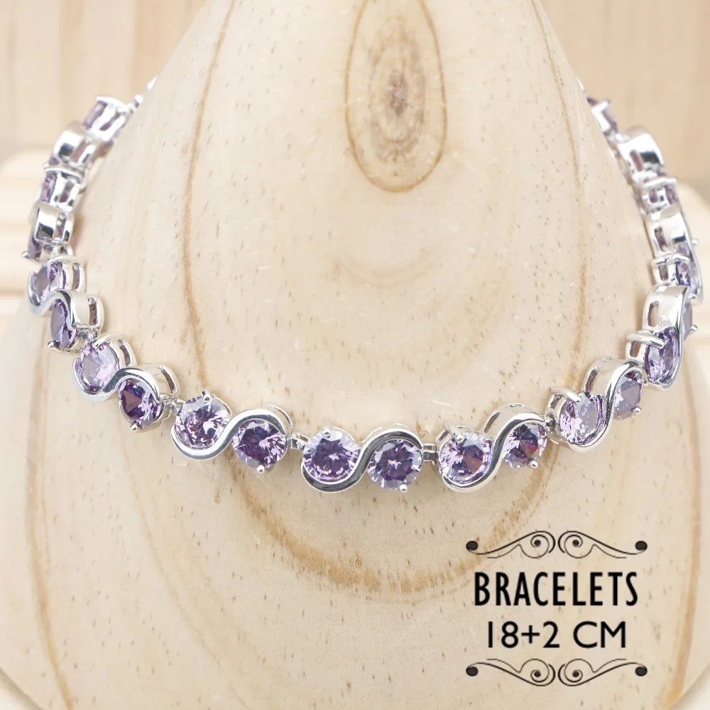 Набор свадебных ювелирных изделий из серебра 925 пробы с фиолетовым цирконием