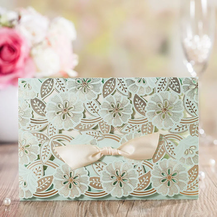 Горячие новые продукты Монетный Двор Зеленый Свадебные Приглашения Wishmade CW6061 25