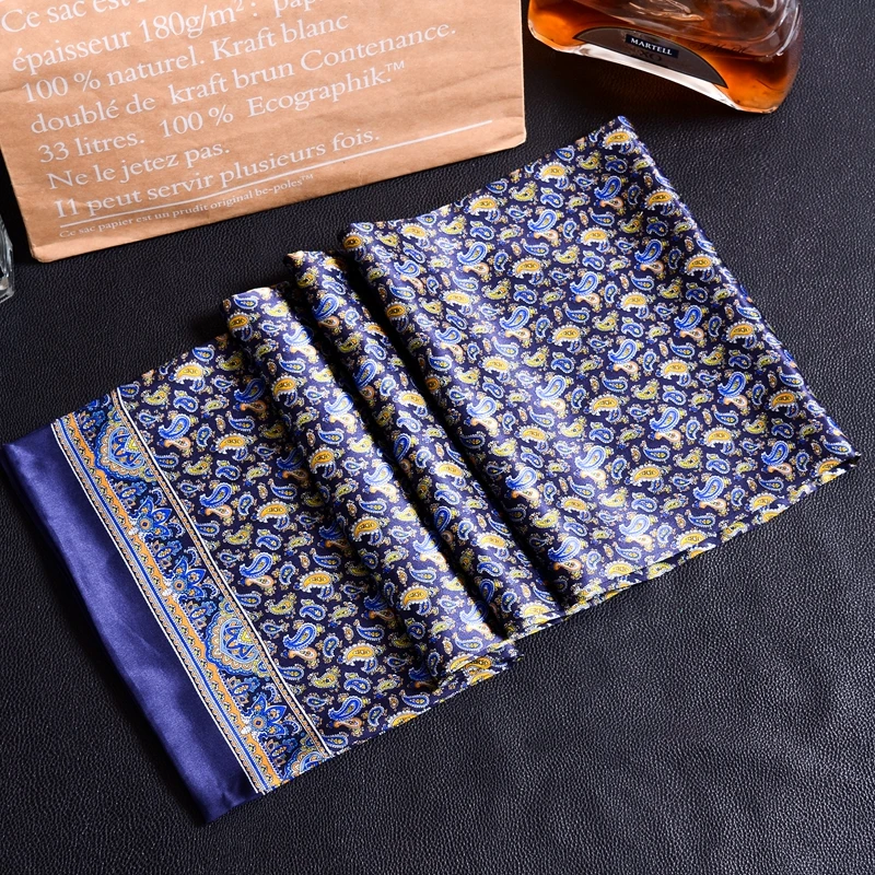New Vintage 100% Silk Scarf Men Fashion paisley Flowers Pattern Print Double Layer dot Pure Silk Satin Neckerchiefs 40color#4053