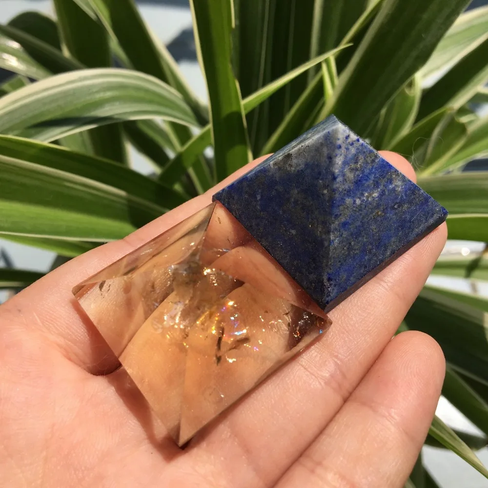 

2pcs Natural Citrine Lapis Lazuli Quartz Crystal Pyramid Healing