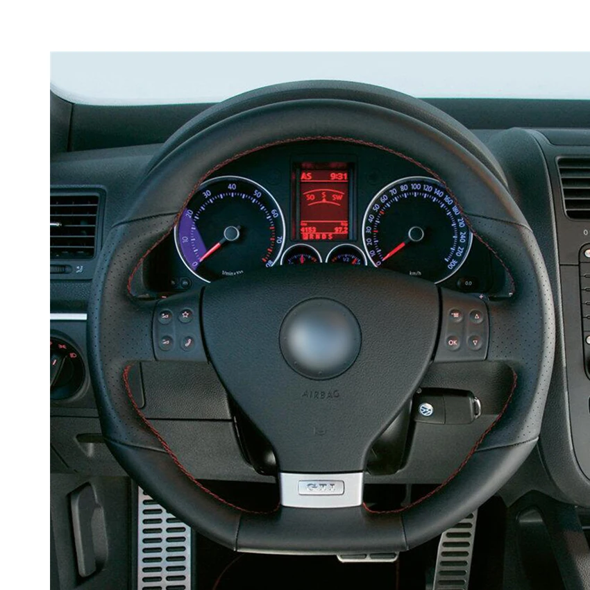 Прошитая вручную Обложка рулевого колеса из искусственной кожи PU для Volkswagen Golf 5 Mk5