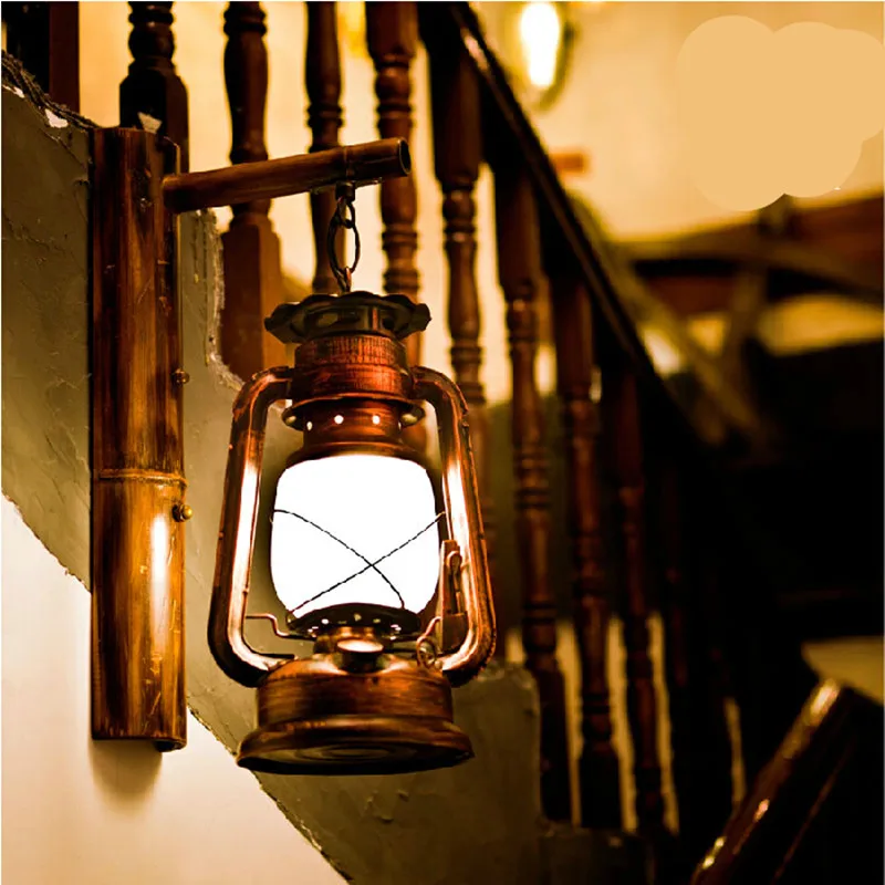 Винтаж Ретро Лофт кантри железа стеклянный светильник светодиодный E27 настенный