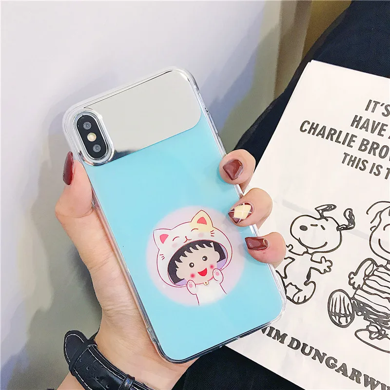 mirror surface Cute cartoon Chi-bi Maruko Crayon Shin-chan Pink blue IMD phone Case For Apple iphone 6 6s 7 8 Plus X XS XR MAX |