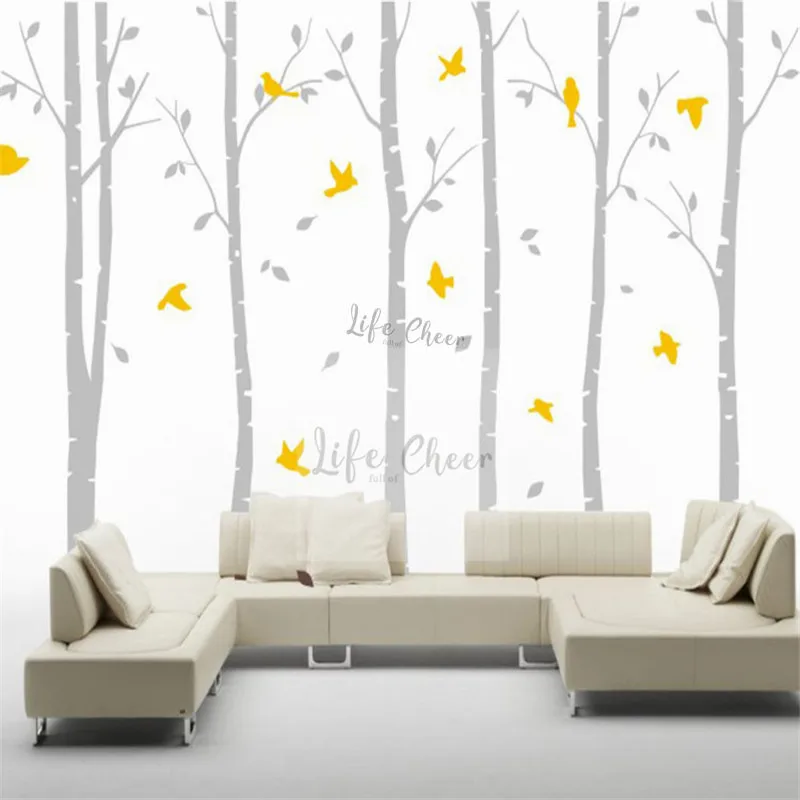 

Tall Large Birch Trees Wall Art Decal Removable Birch Tree With Flying Birds Wall Sticker Forest Theme Kids Room Decor AC215