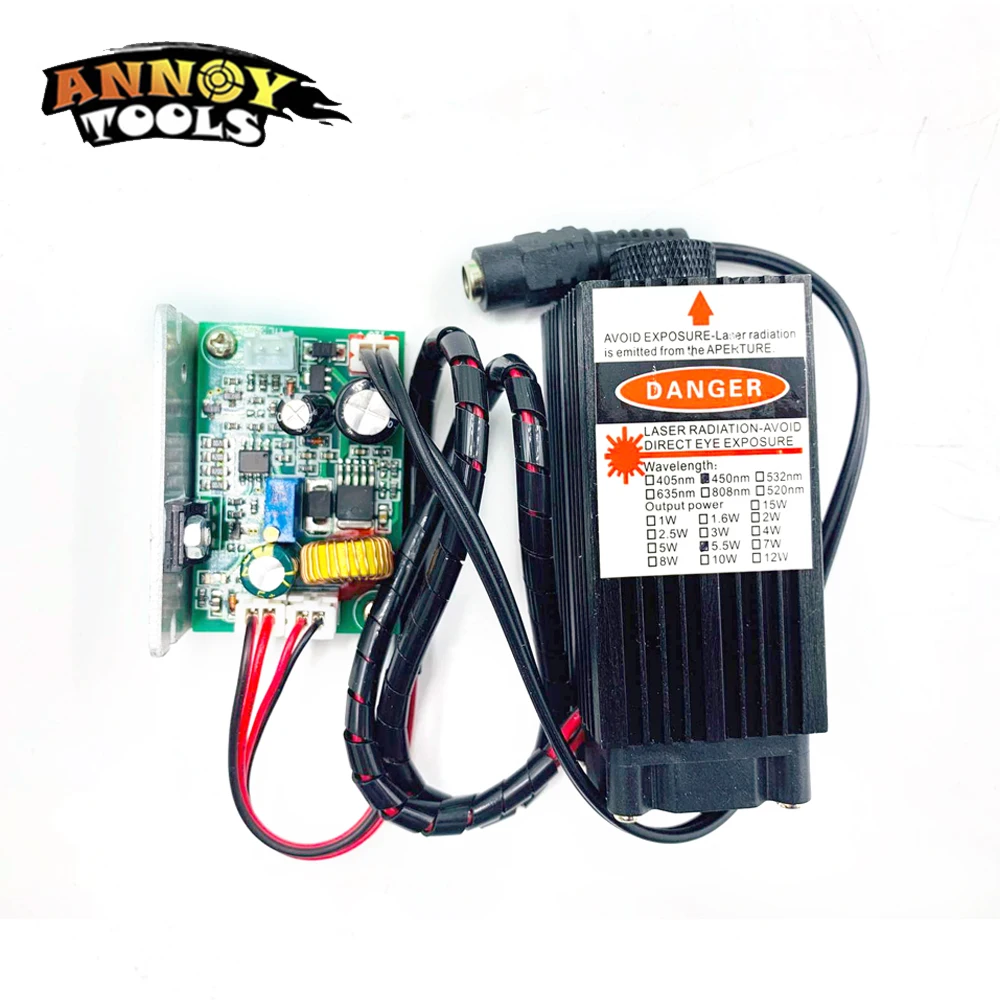 Free Shipping 450nm 5500mW 12V High Power TTL Adjustable Focus Blue Laser Module DIY Laser engraver accessories 5.5W laser head