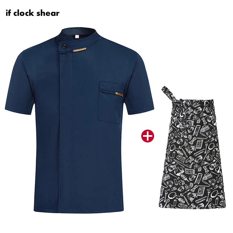 Oblique Collar Restaurant Work Uniforms Kitchen Catering Casual Soft Chef Jacket apron M-4XL summer men's professional clothing |