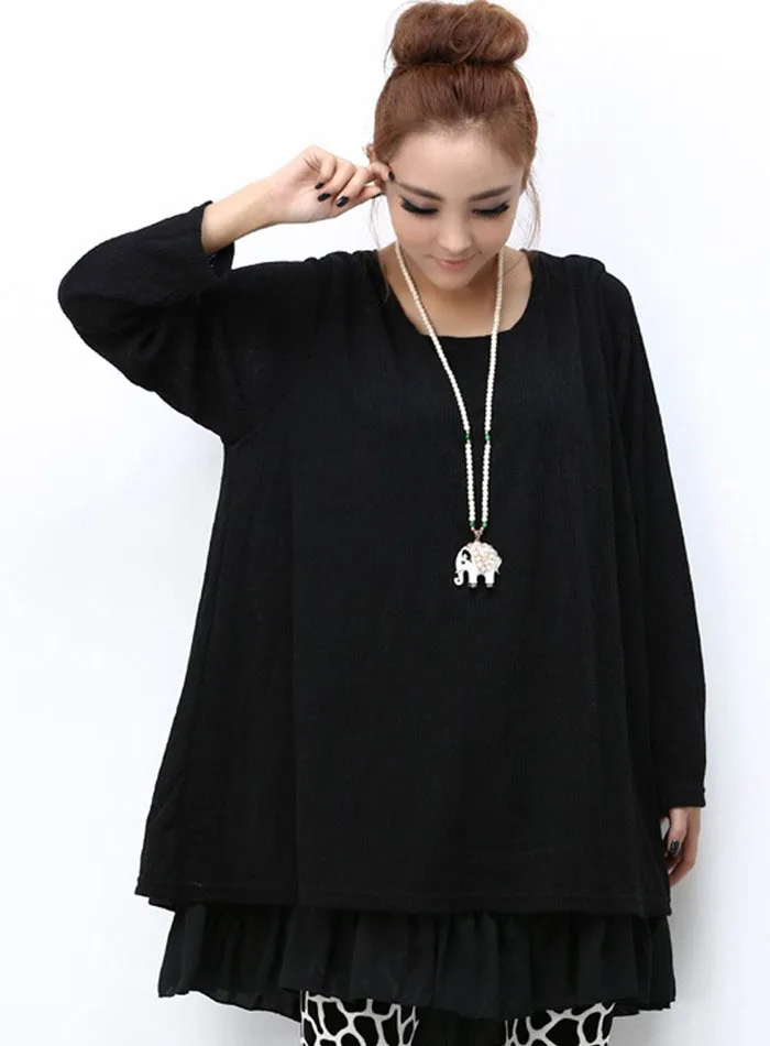 2016 новая зимняя повседневная платье для женщин большой плюс размер шифон свитер