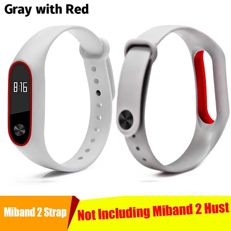 Gray with Red BOORUI, два цвета, mi band, 2 ремешка, силиконовый, здоровый, Pulsera, цветной, сменный, ремешок на запястье для xiaomi mi 2, smart band, 15 цветов - Цвет: Gray with Red