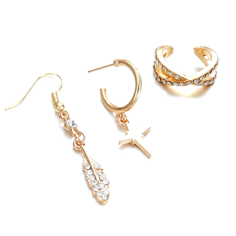 Женский 3 шт./компл. бохо горный хрусталь звезда перо кулон висячие серьги