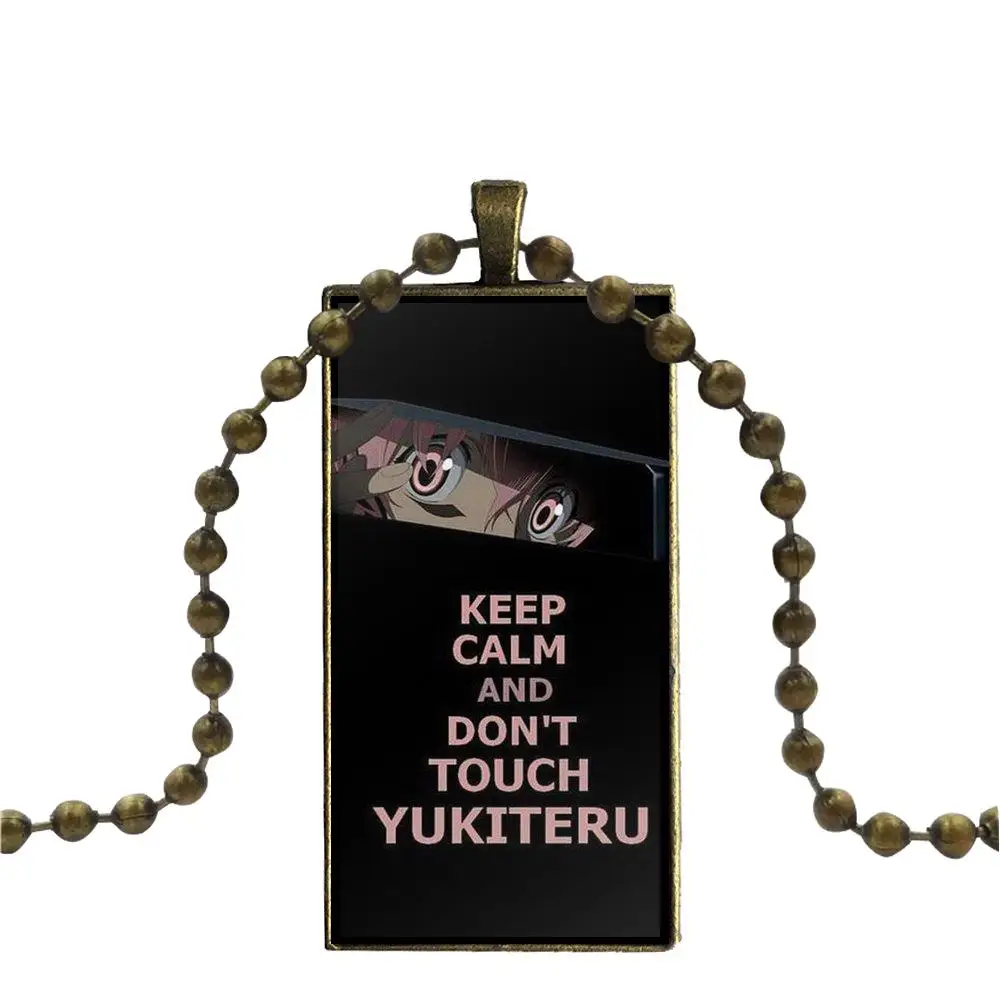 EJ Glaze For Men Women Mirai Nikki Gasai Yuno Glass Cabochon Jewelry Bronze Color With Long Pendant Choker Rectangle Necklace | Украшения и