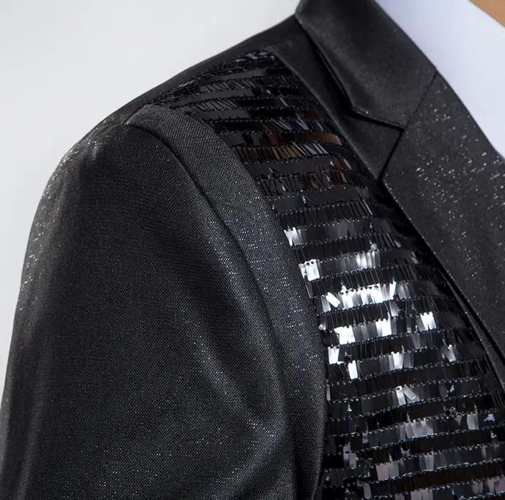 Черный Новое поступление костюм расшитый пайетками пиджак приталенный мужской с