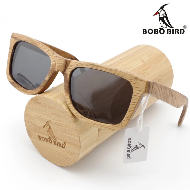 Модные мужские солнцезащитные очки BOBO BIRD поляризационные деревянные бамбуковые солнцезащитные очки Квадратные в подарочной коробке Прямая поставка под заказ OEM