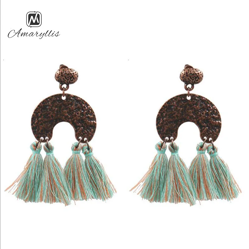 Amaiyllis богемные разноцветные хлопковые кисточки с бахромой Подвесные серьги для