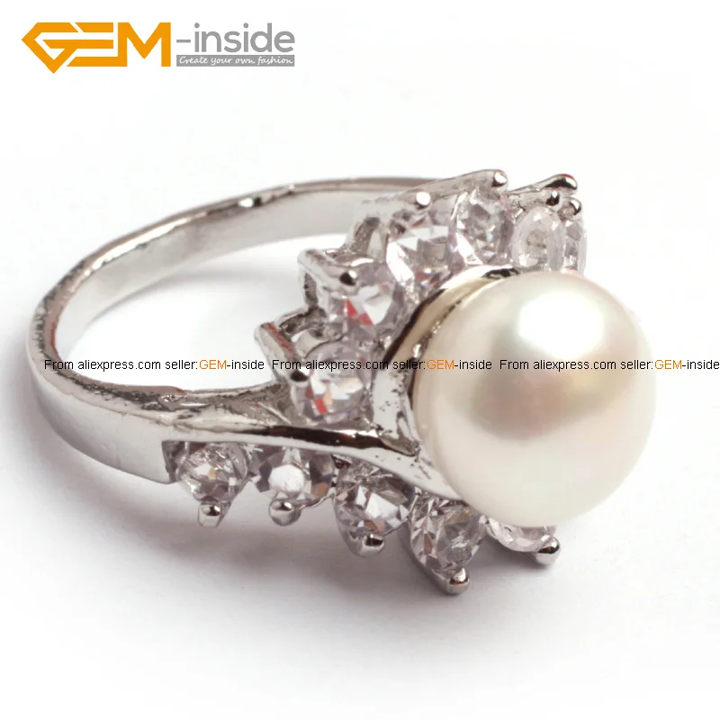 Модные кольца с пресноводной жемчужиной и стразами посеребренное кольцо 4 вида